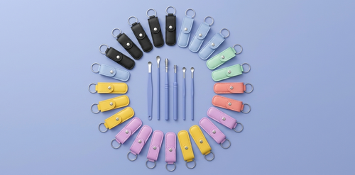 6-Piece Ear Wax Removal Kit with Faux Leather Keychain Case (Available in 6 Colors) - Comprehensive Ear Cleansing Tool Set